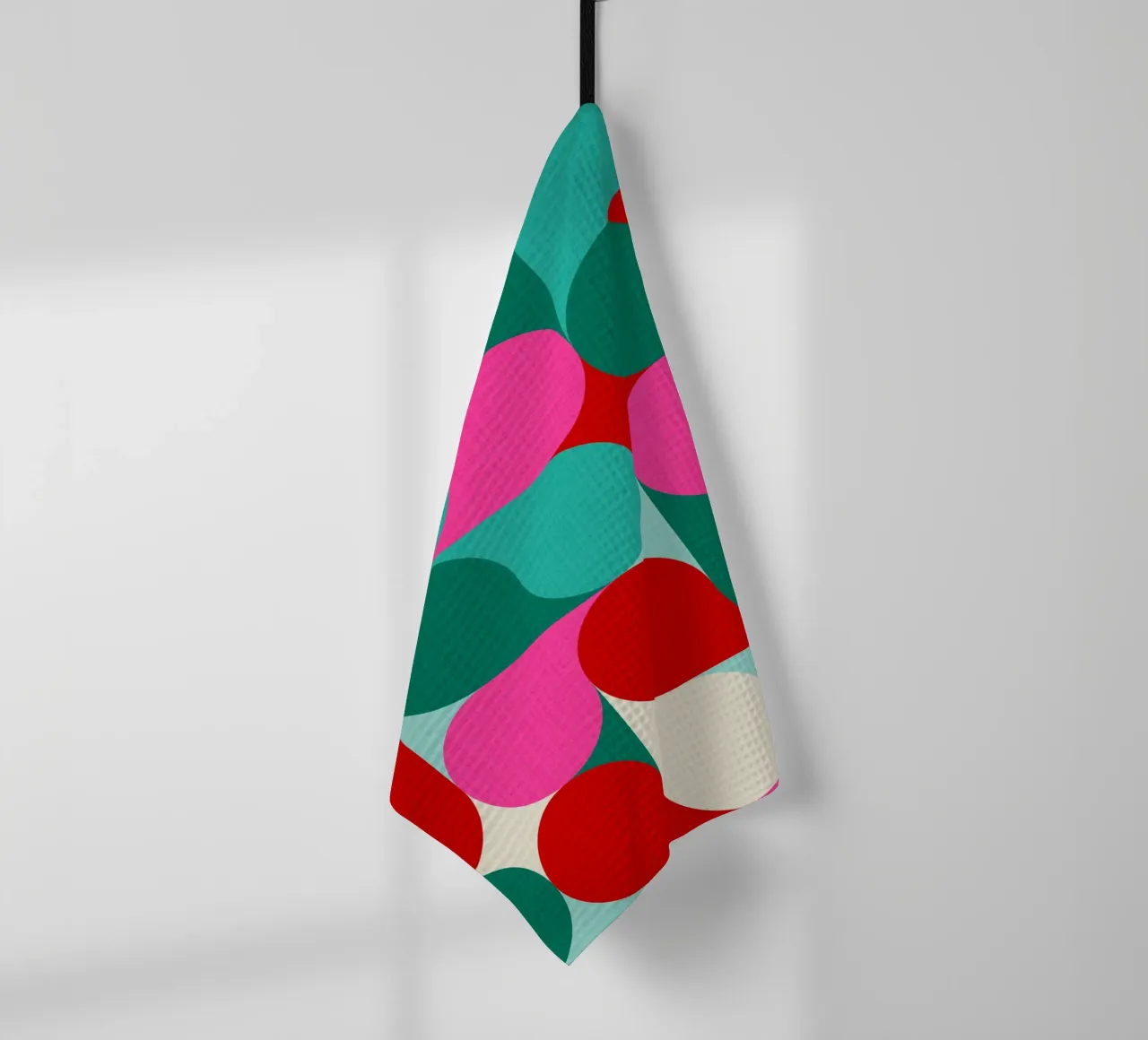 Retro Geometric Christmas Drop Pattern • Pink Teal Red Green tea towel by Dominique Vari Abstract