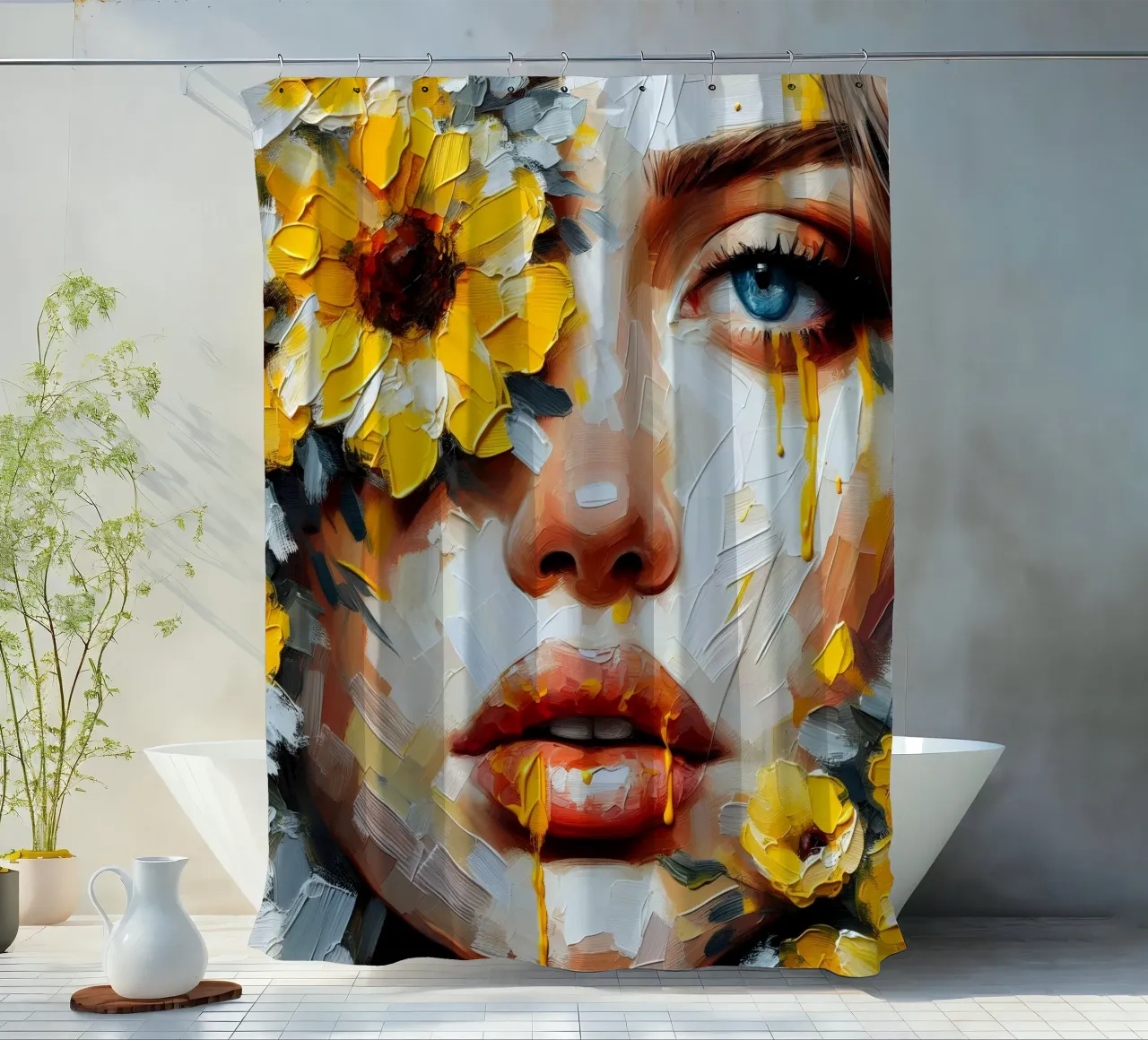 GELBE BLUMEN MALEREI Duschvorhang von ARTOMATIC