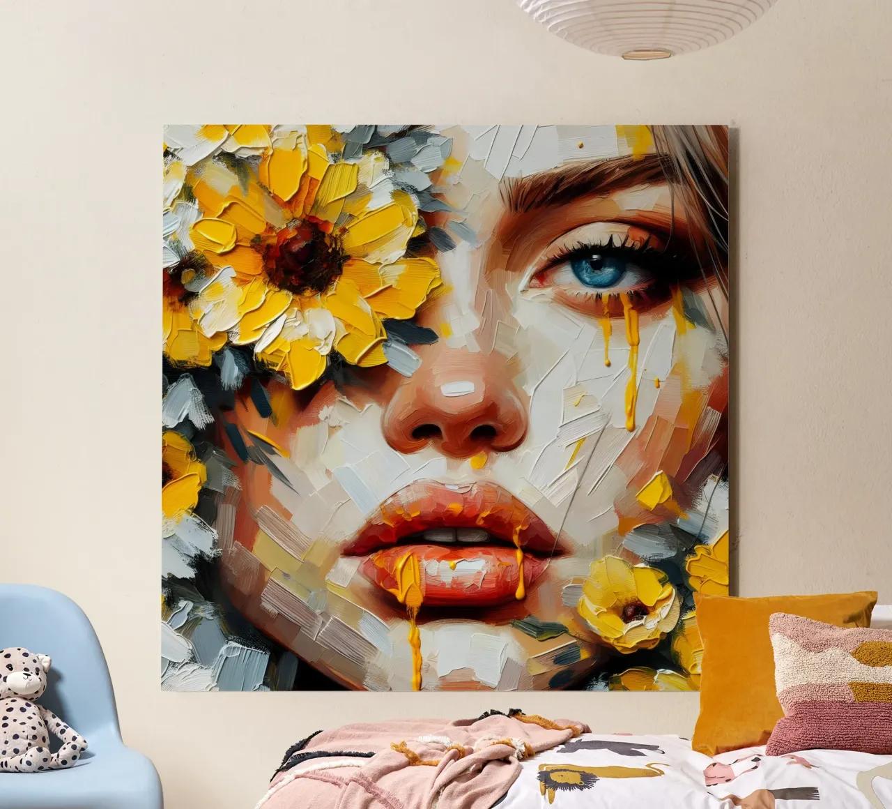 YELLOW FLOWERS PAINTING alu-dibond by ARTOMATIC