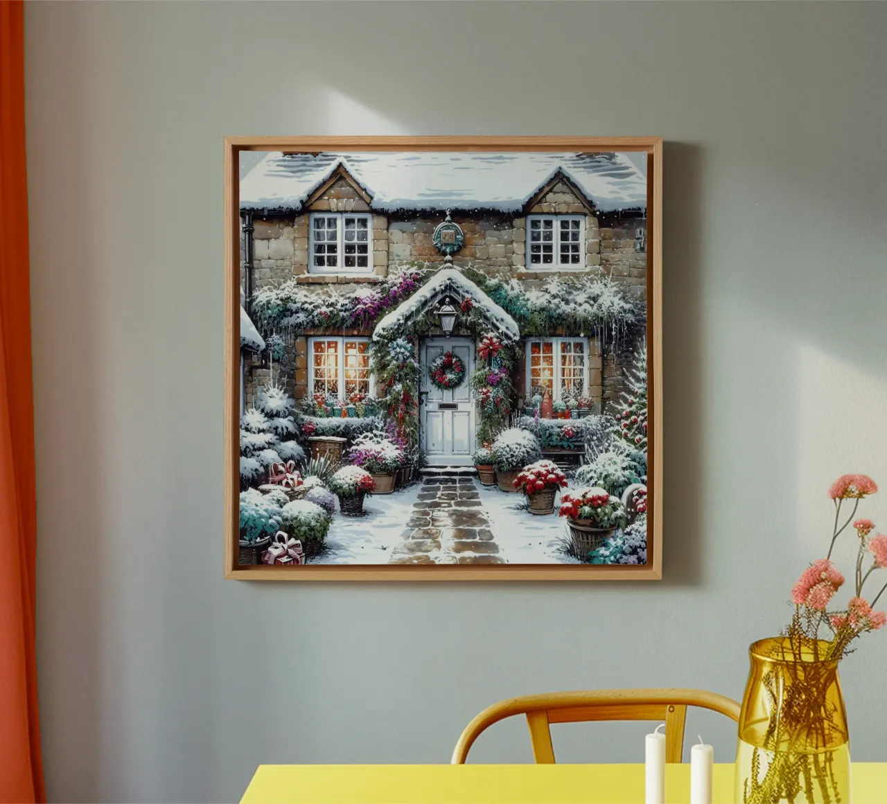 CASA DEL VILLAGGIO DI NATALE tela con Cornice a cassetta da ARTOMATIC