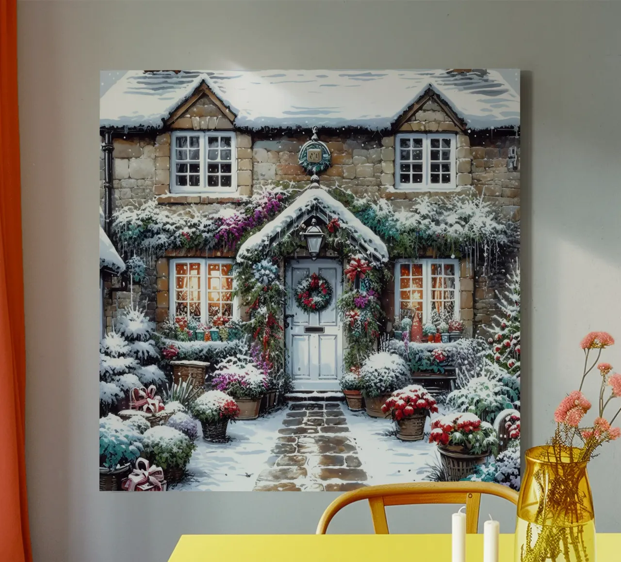 KERSTDORP HUIS canvas met Baklijst van ARTOMATIC
