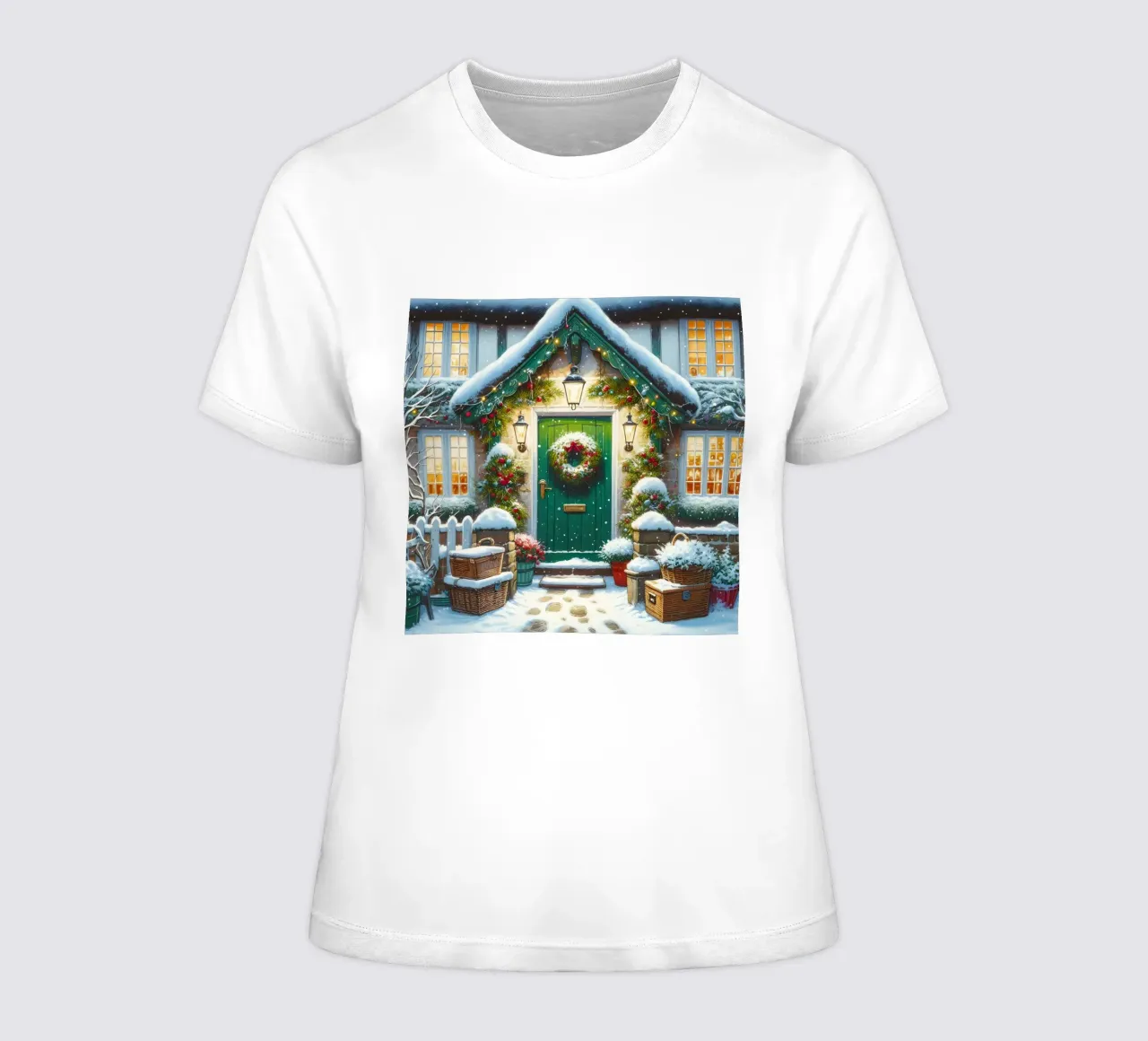 HOME FOR CHRISTMAS women's fitted t-shirt by ARTOMATIC