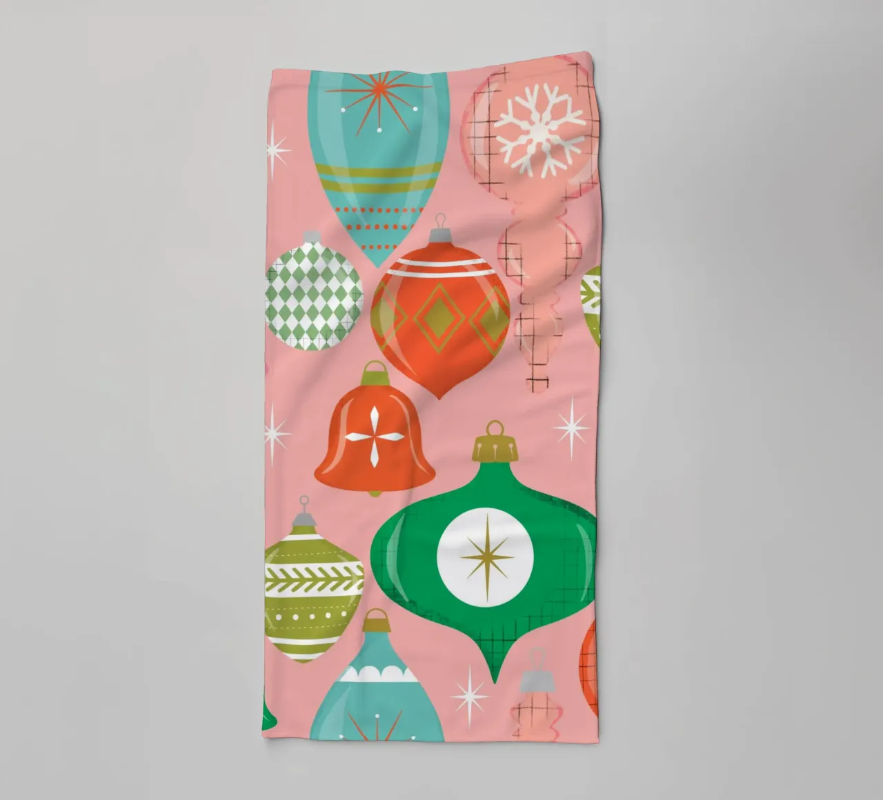 Retro Christmas Ornaments Pink towel by susanacosta
