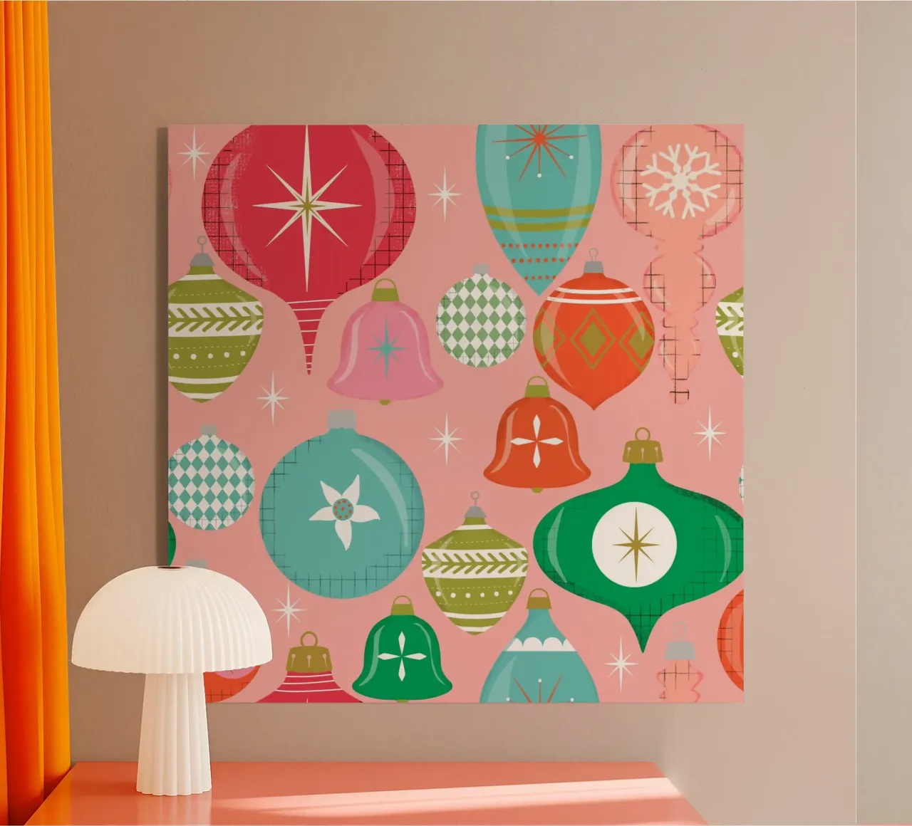 Retro Christmas Ornaments Pink acrylic glass by susanacosta