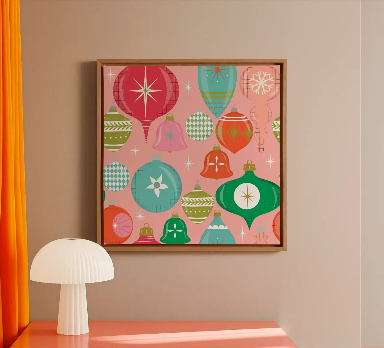 Adornos navideños retro rosa lienzo con Marco flotante de susanacosta