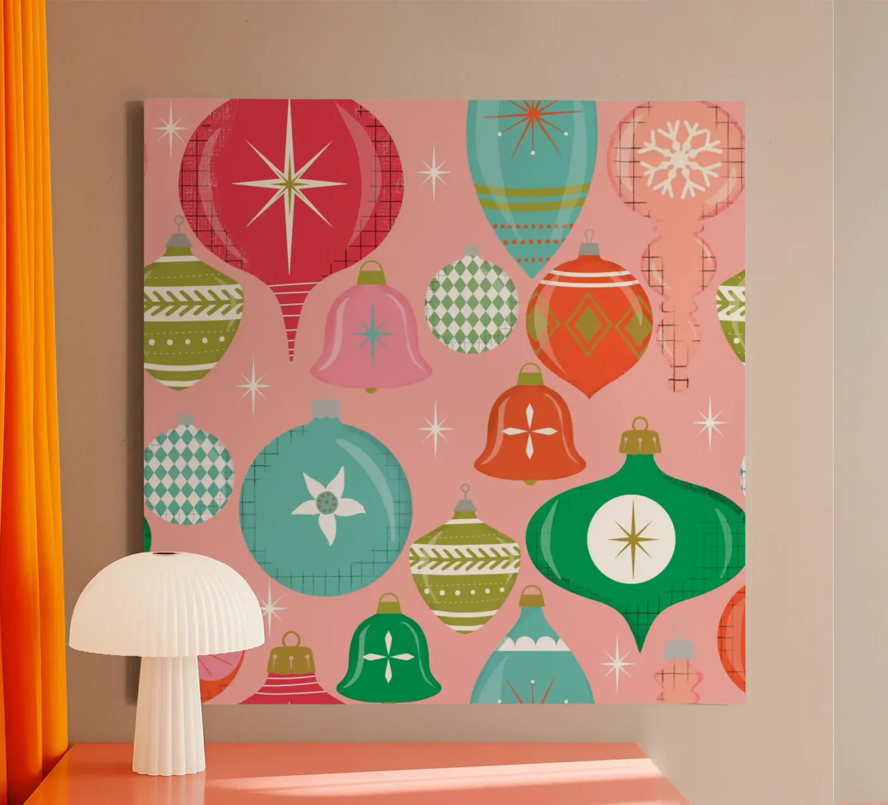 Adornos navideños retro rosa lienzo con Marco flotante de susanacosta