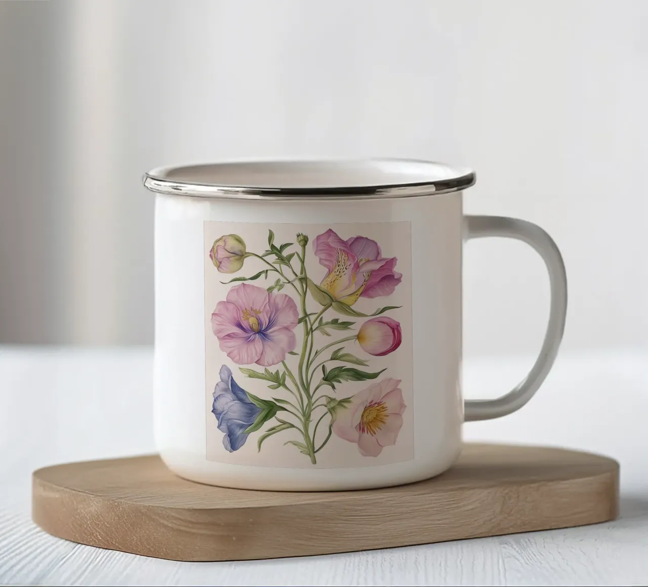 Vintage Botanical Spring Flower Retro Floral Cottagecore tazza in smalto da Gentle Echoes Art