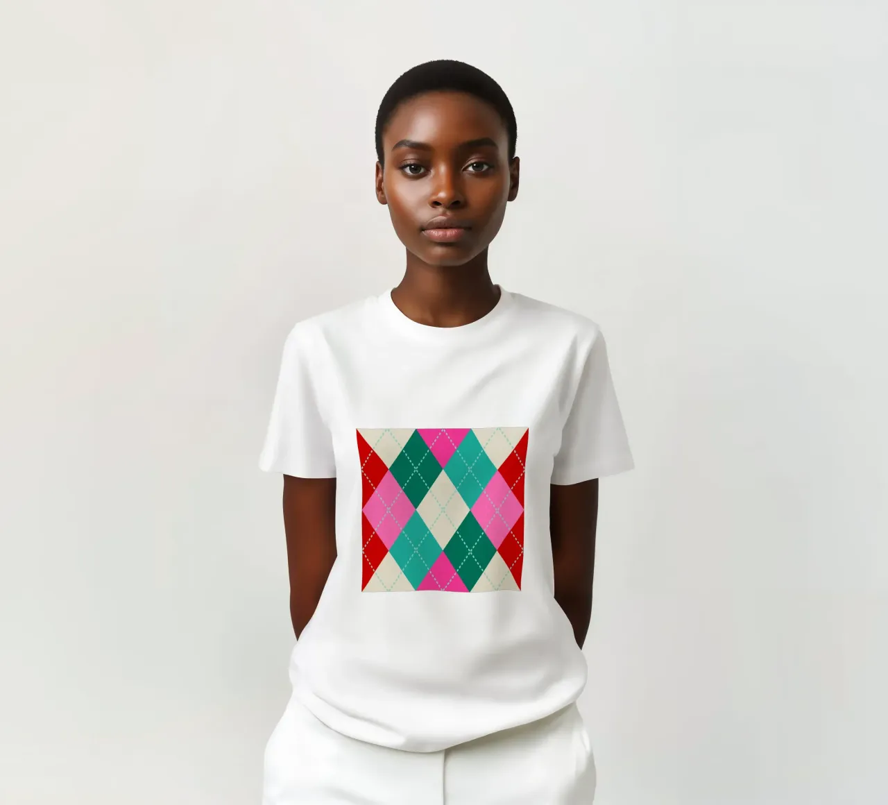 Retro Weihnachten gestrickt Argyle - Rosa Teal Rot Grün T-Shirt von Dominique Vari Abstract