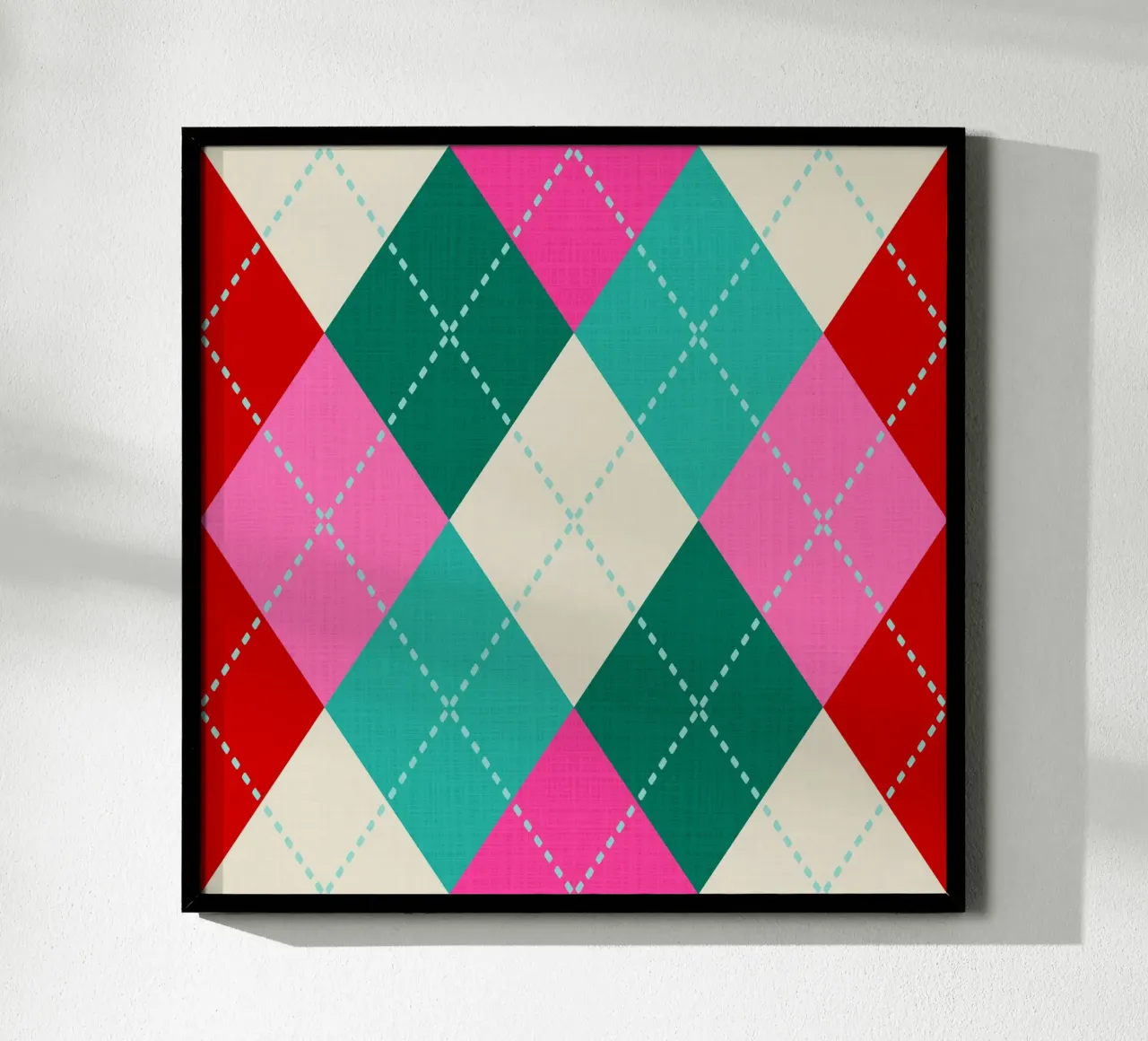 Argyle natalizio retrò lavorato a maglia - rosa verde verde rosso poster con telaio in plastica da Dominique Vari Abstract