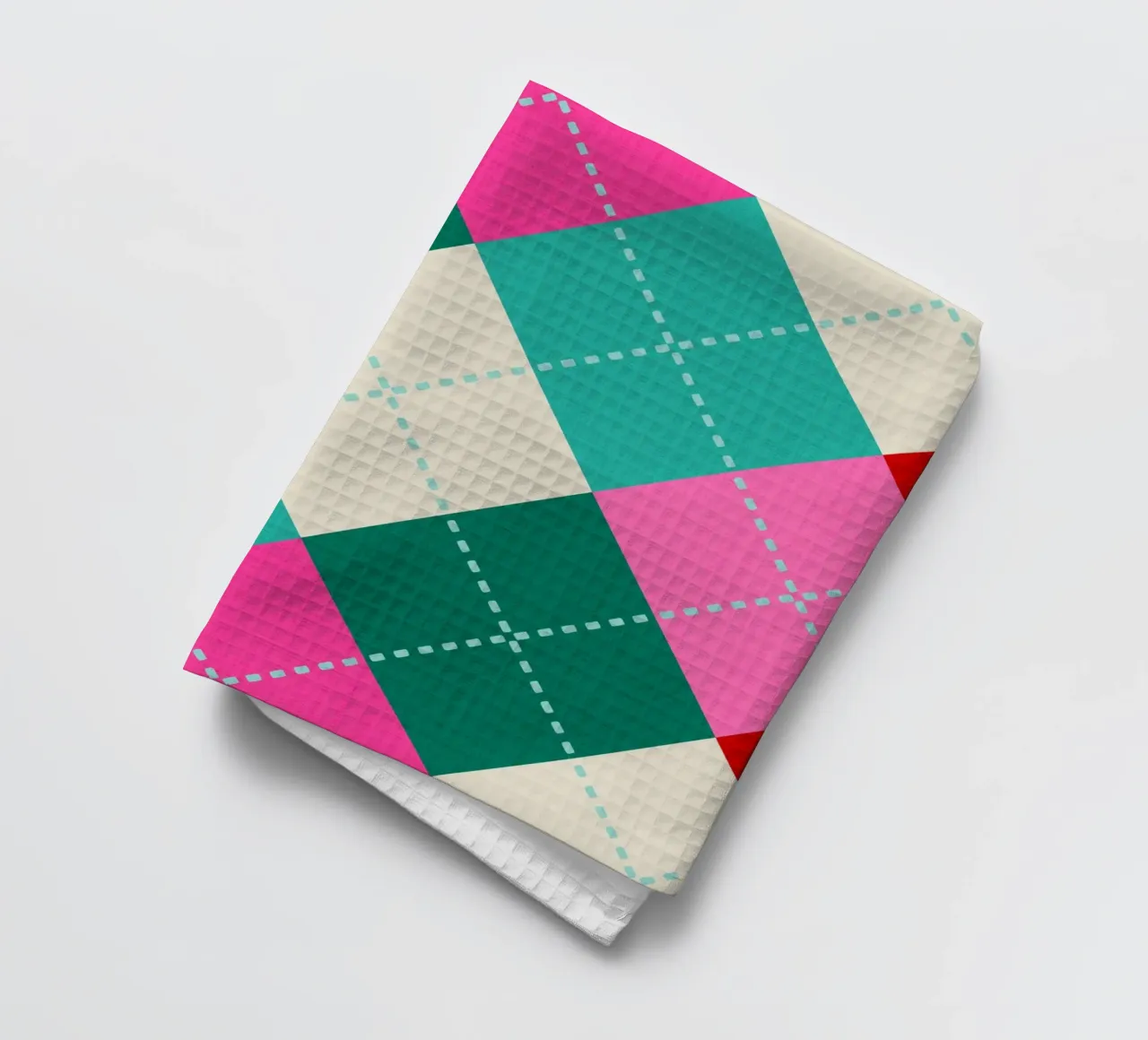 Argyle rétro en tricot de Noël - rose sarcelle rouge vert torchon de Dominique Vari Abstract