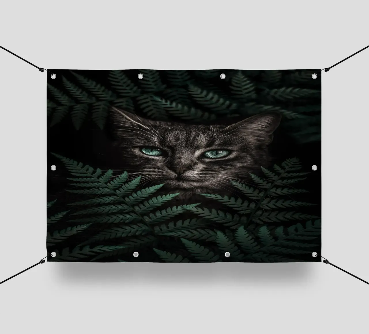 Gatto dagli occhi verdi con felci telo in pvc da arizrab