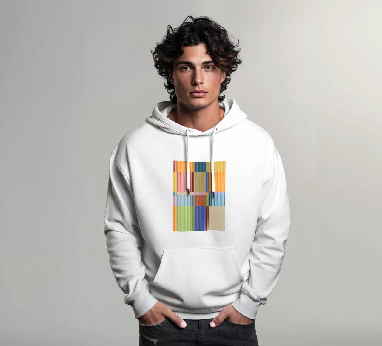 Kleurrijke lineaire Bauhaus-patchworklijnen Patroon 1 hoodie van Dominique Vari Abstract