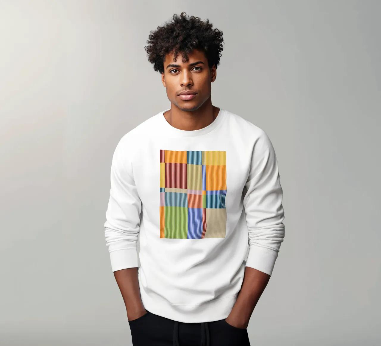Colourful linear Bauhaus Patchwork lines Pattern 1 sweatshirt by Dominique Vari Abstract