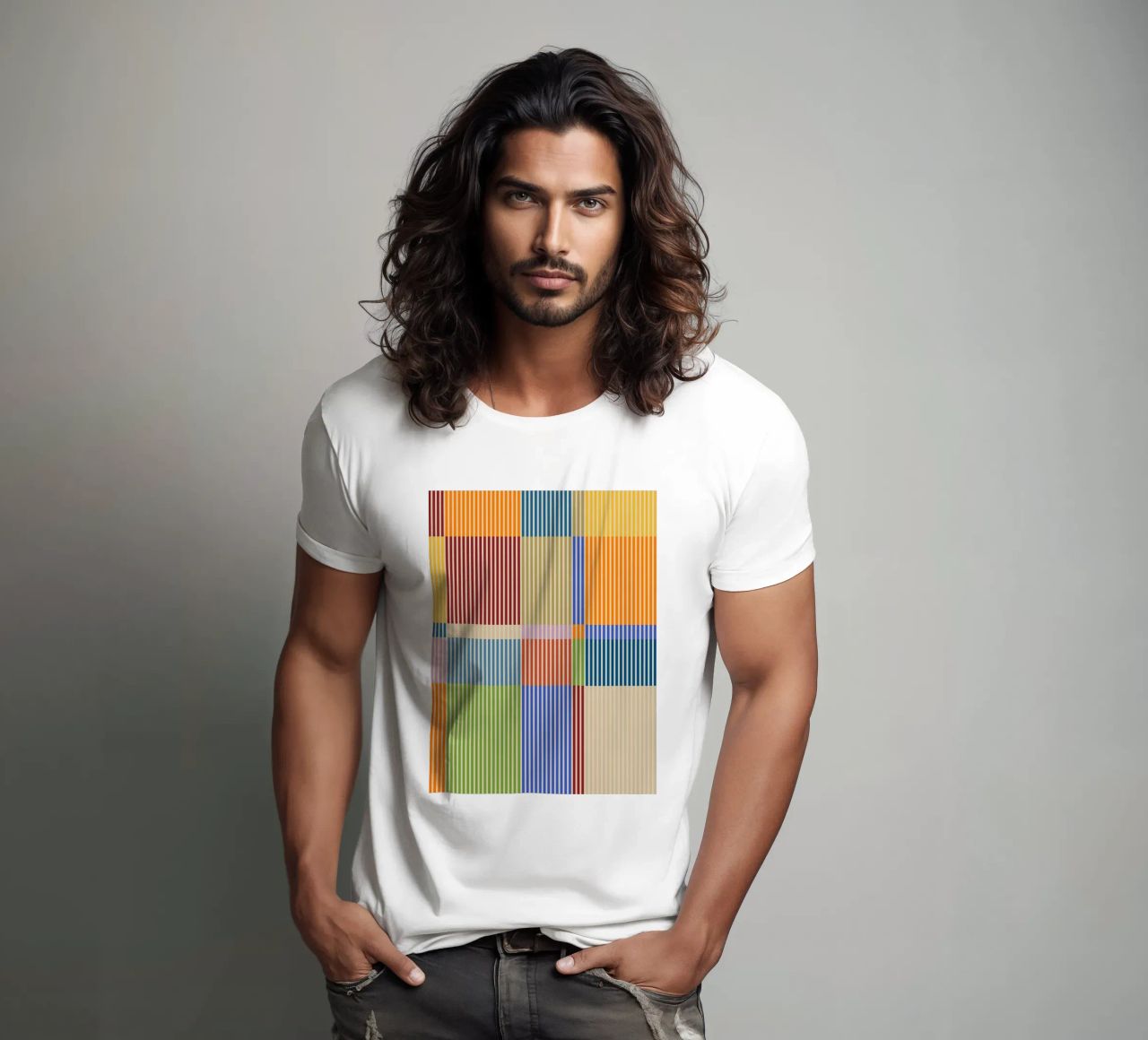 Linee colorate e lineari Bauhaus Patchwork Modello 1 t-shirt da Dominique Vari Abstract
