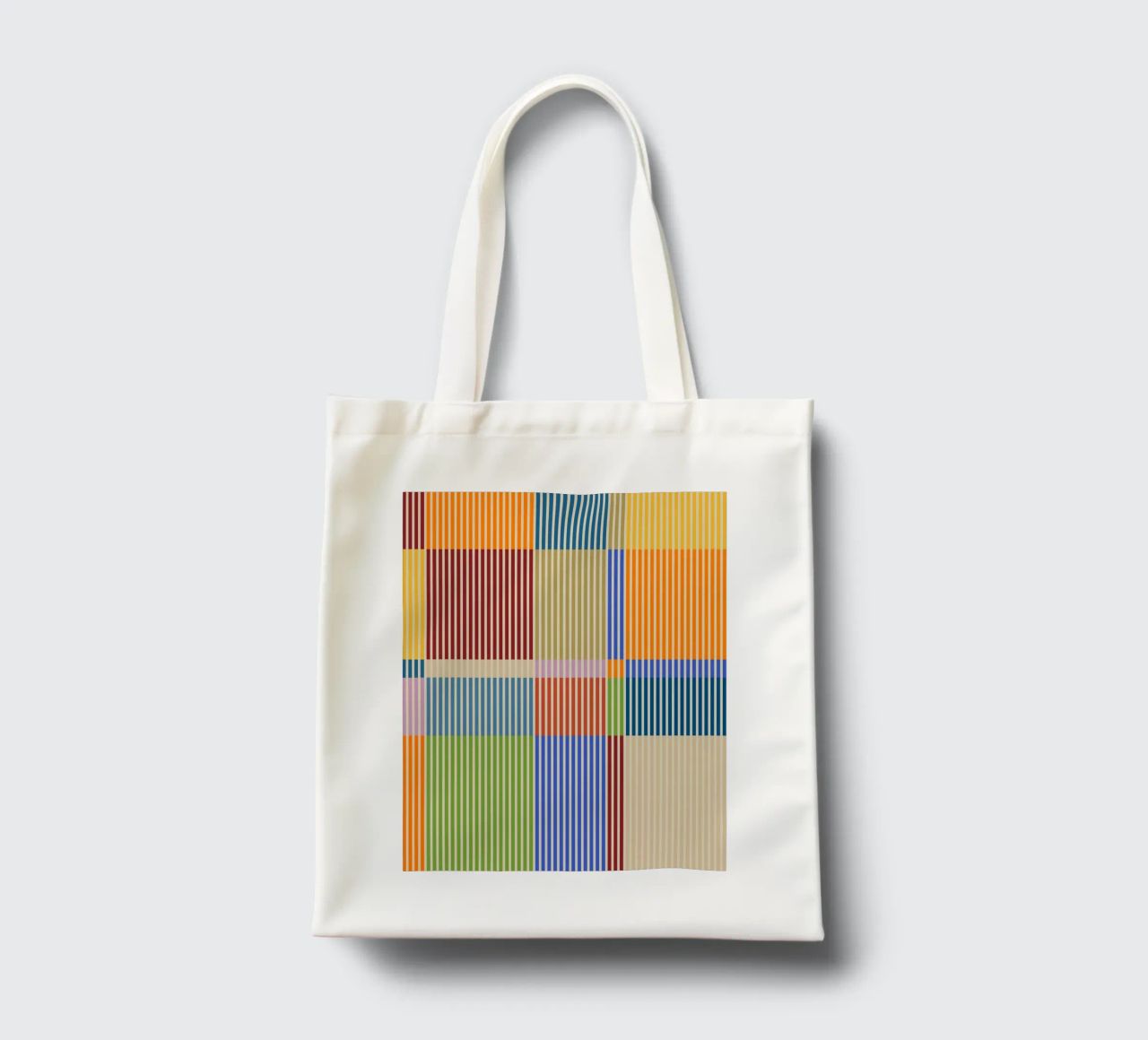 Linee colorate e lineari Bauhaus Patchwork Modello 1 borsa in juta da Dominique Vari Abstract