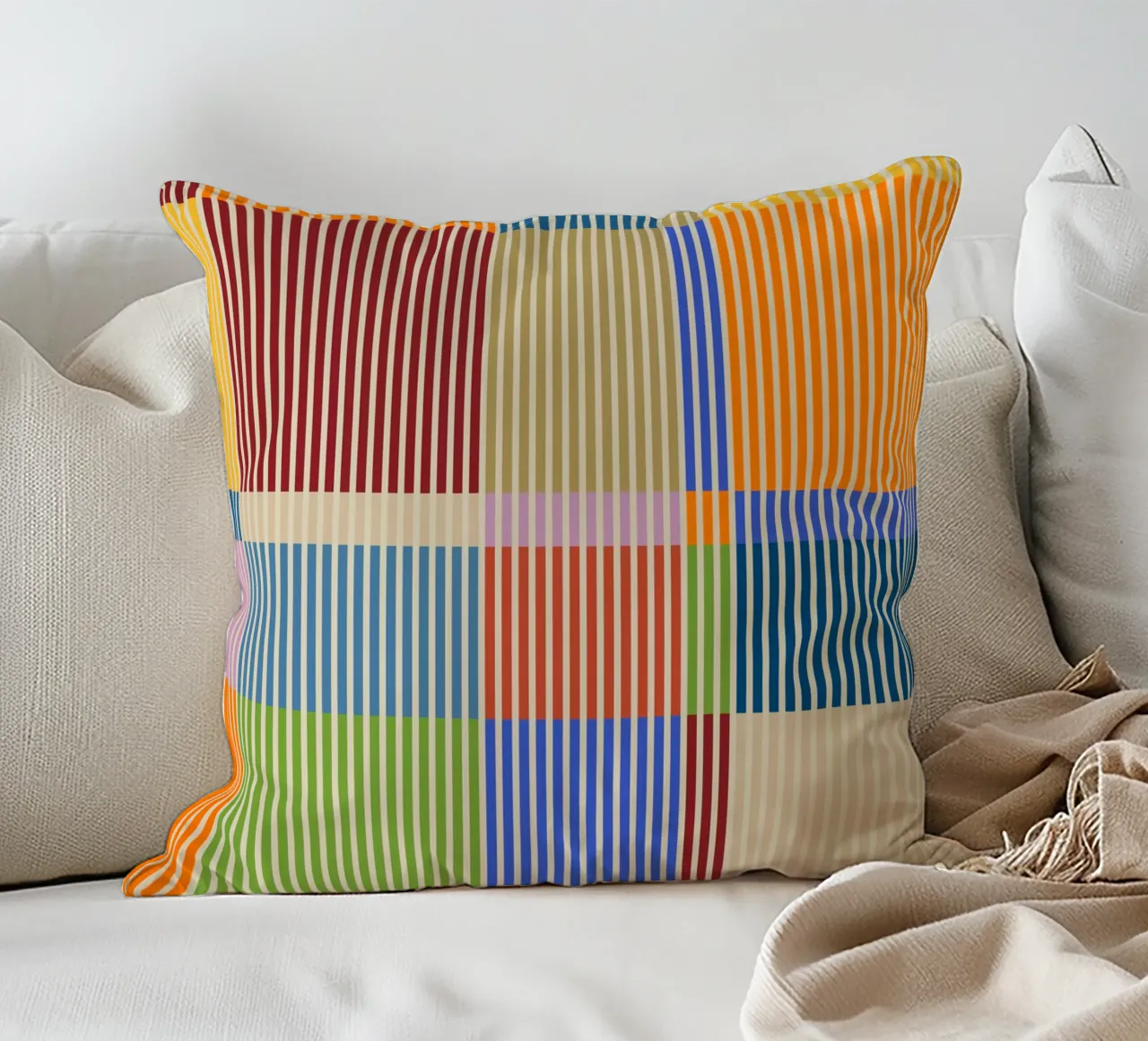 Linee colorate e lineari Bauhaus Patchwork Modello 1 cuscino da Dominique Vari Abstract