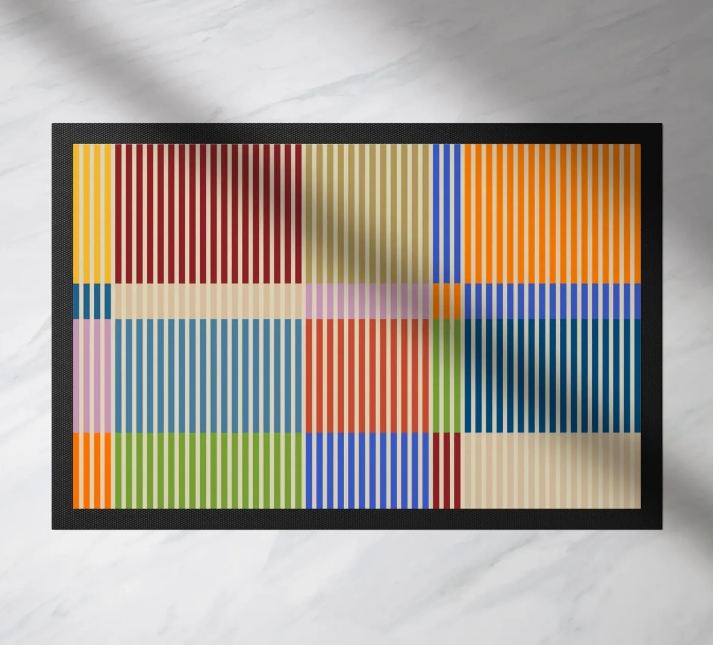 Colourful linear Bauhaus Patchwork lines Pattern 1 doormat by Dominique Vari Abstract