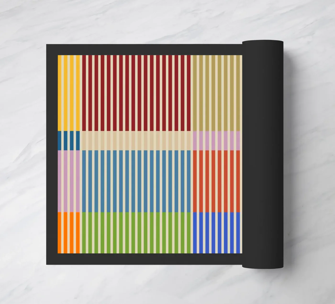 Colourful linear Bauhaus Patchwork lines Pattern 1 doormat by Dominique Vari Abstract