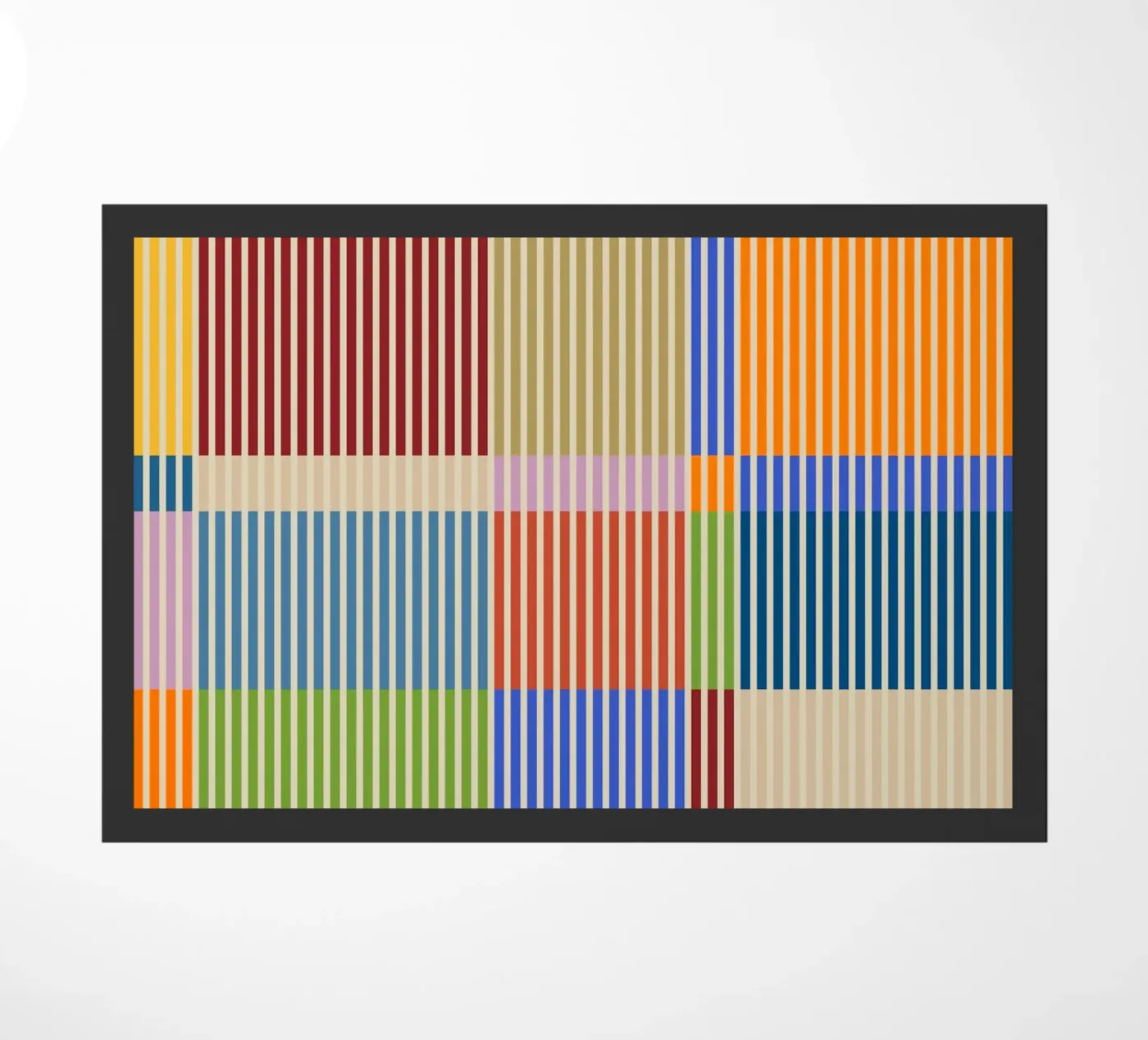 Colourful linear Bauhaus Patchwork lines Pattern 1 doormat by Dominique Vari Abstract