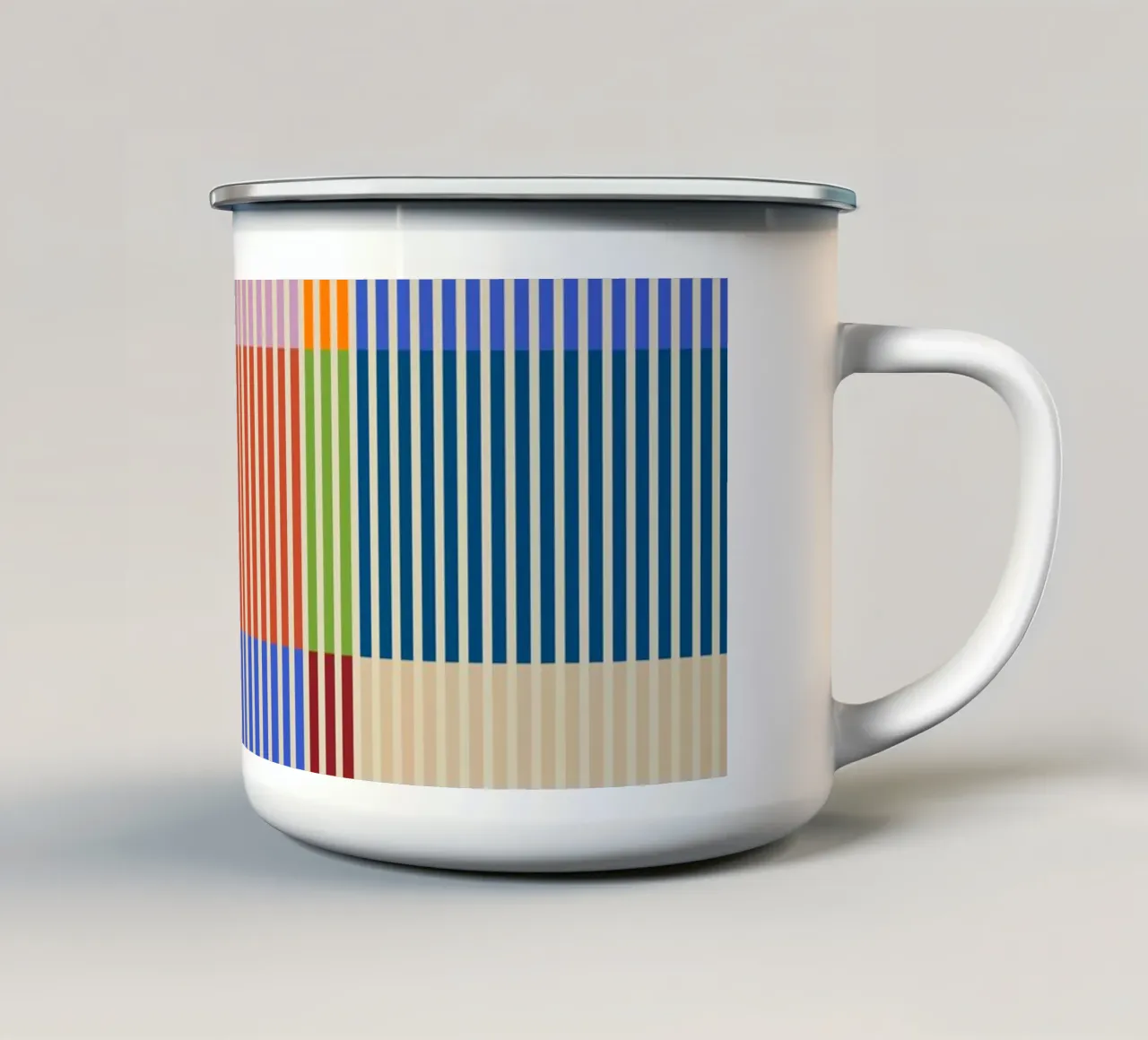 Kleurrijke lineaire Bauhaus-patchworklijnen Patroon 1 emaille mok van Dominique Vari Abstract
