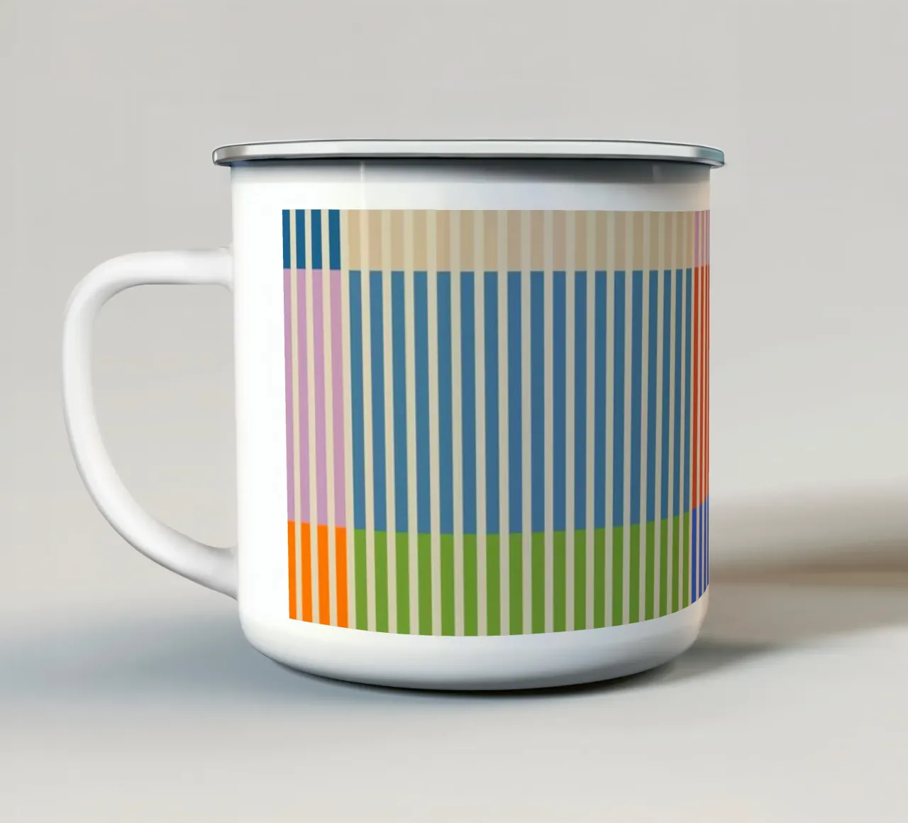 Kleurrijke lineaire Bauhaus-patchworklijnen Patroon 1 emaille mok van Dominique Vari Abstract