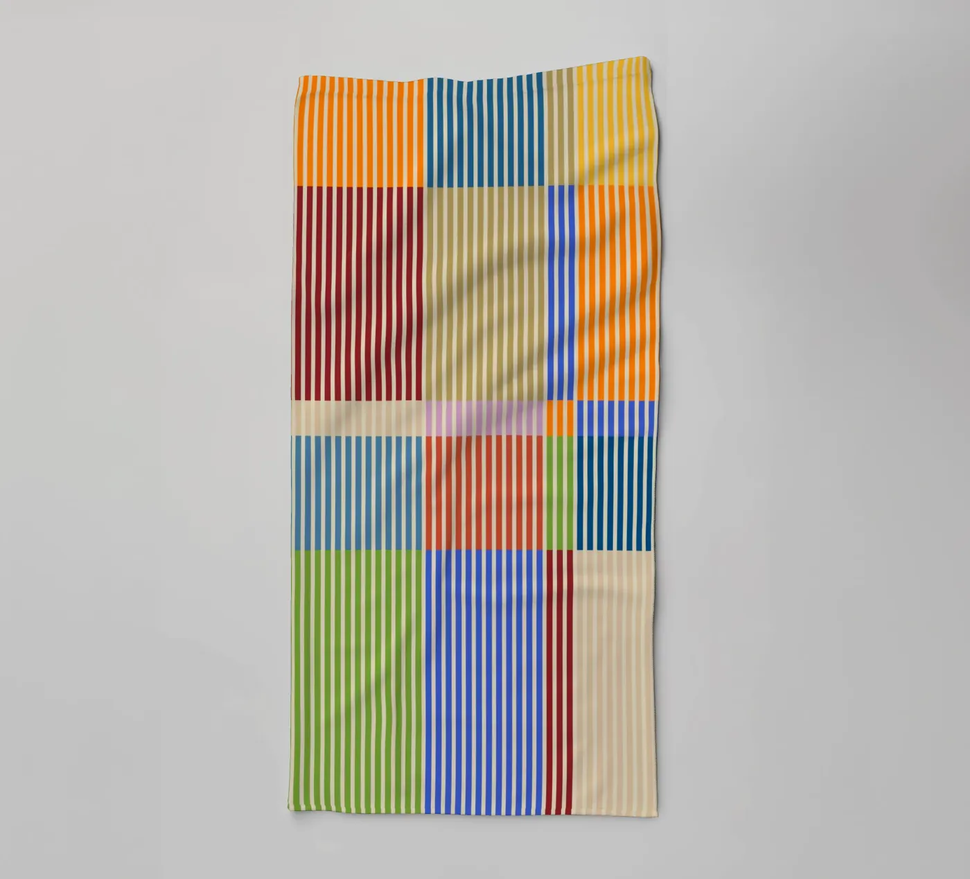 Colourful linear Bauhaus Patchwork lines Pattern 1 towel by Dominique Vari Abstract