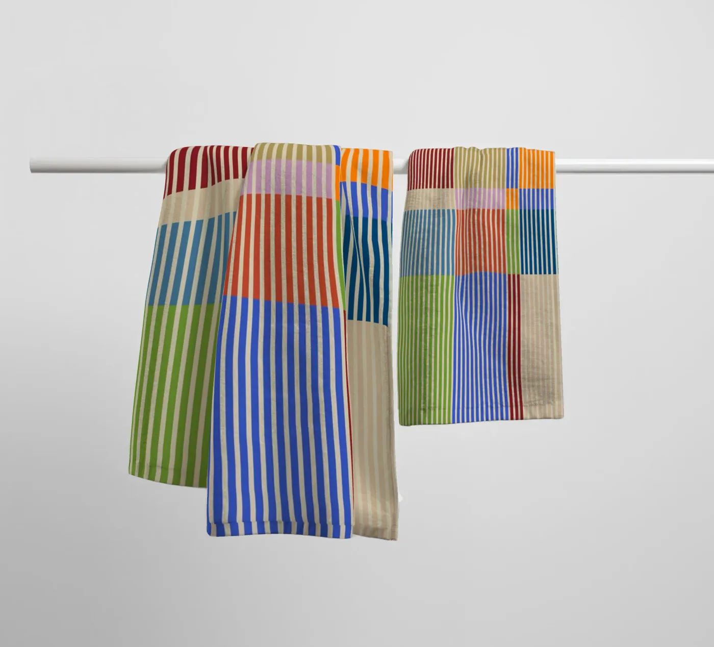 Colourful linear Bauhaus Patchwork lines Pattern 1 towel by Dominique Vari Abstract