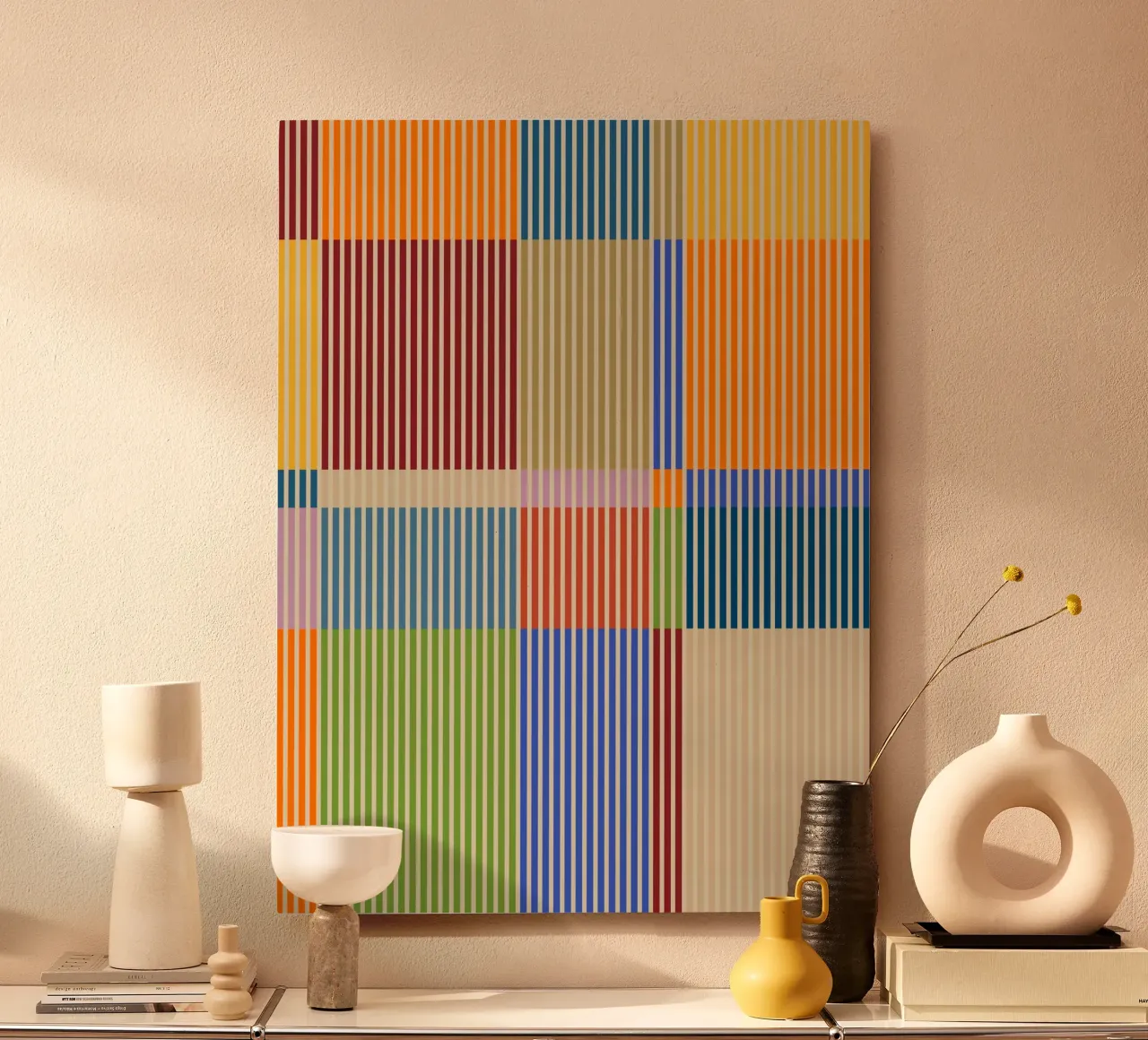 Linee colorate e lineari Bauhaus Patchwork Modello 1 alluminio dibond da Dominique Vari Abstract