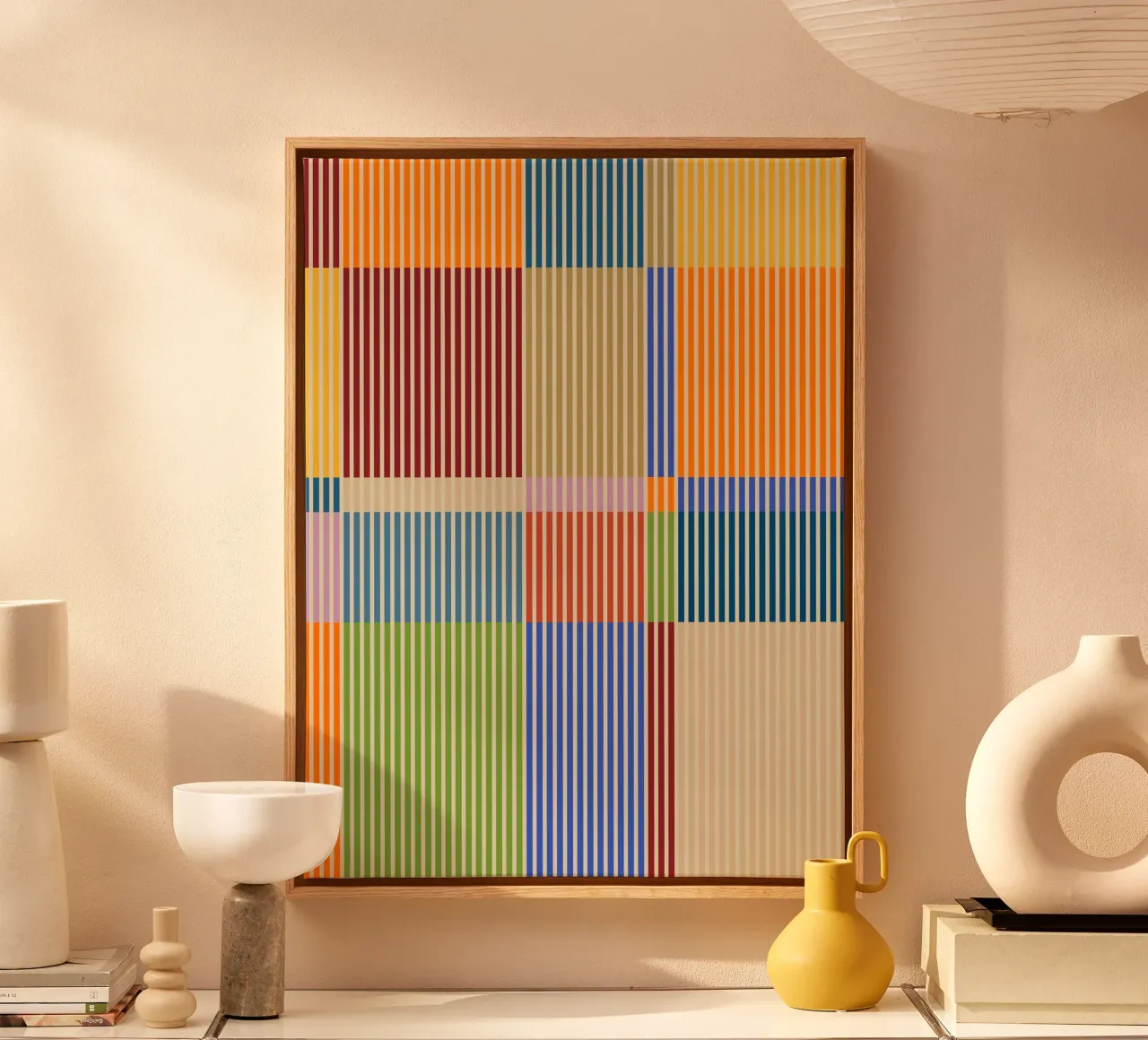 Colourful linear Bauhaus Patchwork lines Pattern 1 canvas by Dominique Vari Abstract