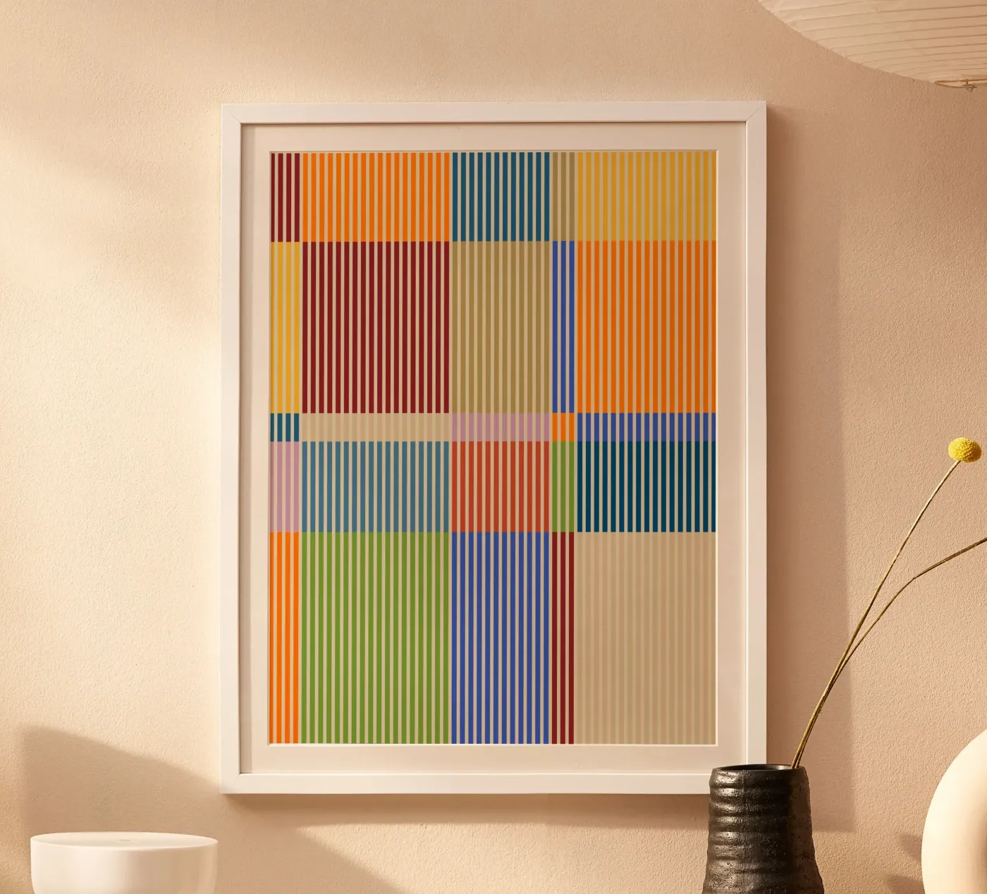 Colourful linear Bauhaus Patchwork lines Pattern 1 poster by Dominique Vari Abstract