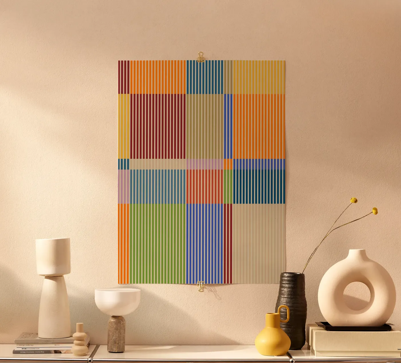 Colourful linear Bauhaus Patchwork lines Pattern 1 poster by Dominique Vari Abstract