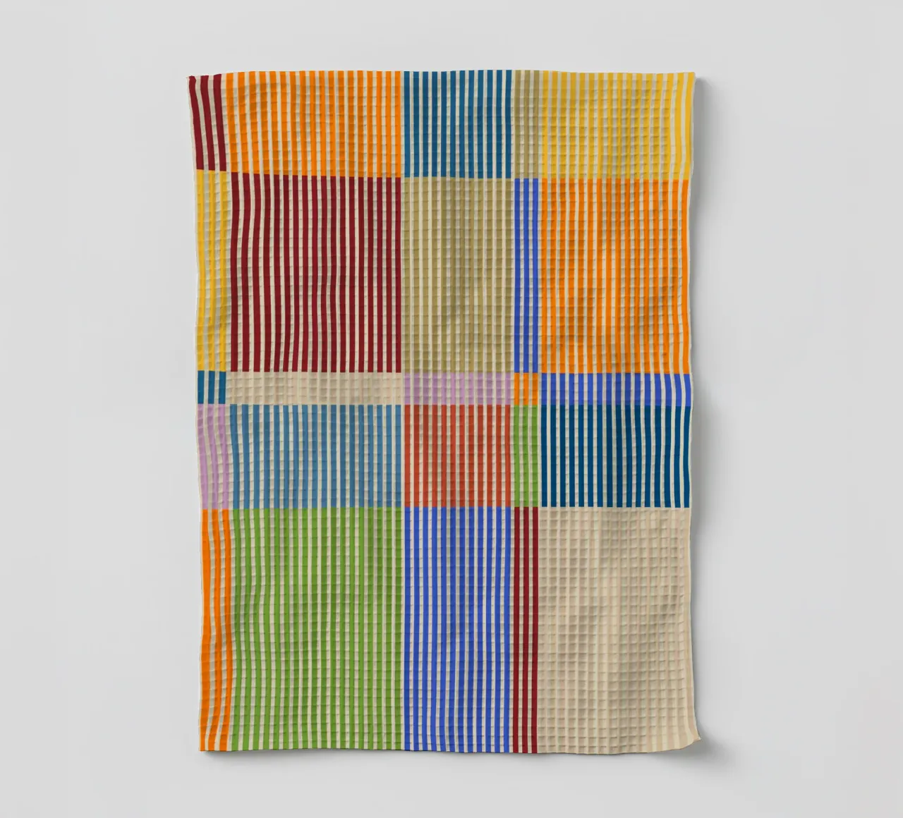 Colourful linear Bauhaus Patchwork lines Pattern 1 tea towel by Dominique Vari Abstract