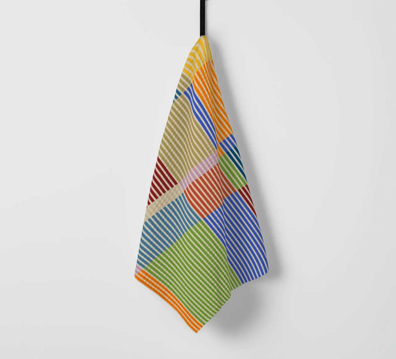 Colourful linear Bauhaus Patchwork lines Pattern 1 tea towel by Dominique Vari Abstract