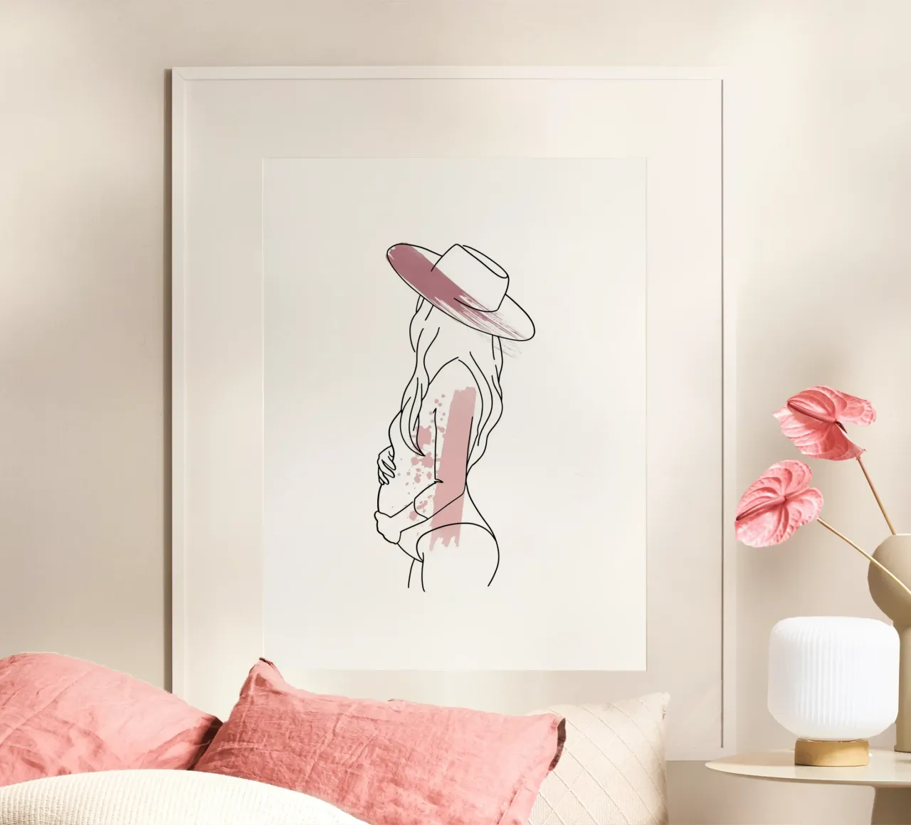 bella donna incinta stile line art poster con telaio in alluminio da ArtDesign by KBK