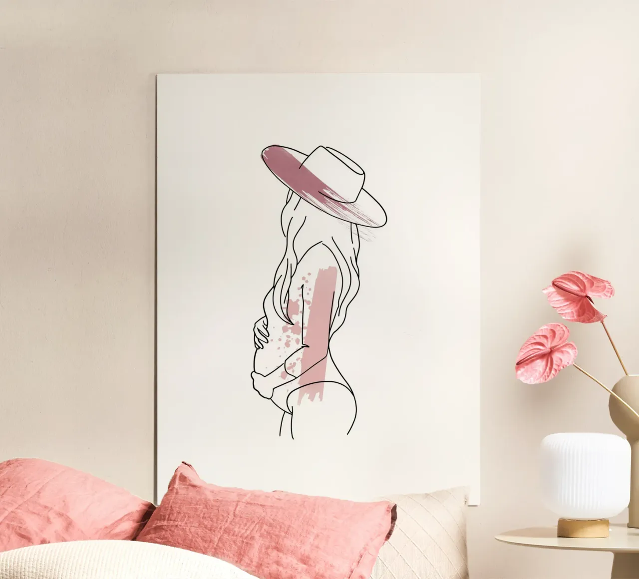 bella donna incinta stile line art poster con telaio in alluminio da ArtDesign by KBK