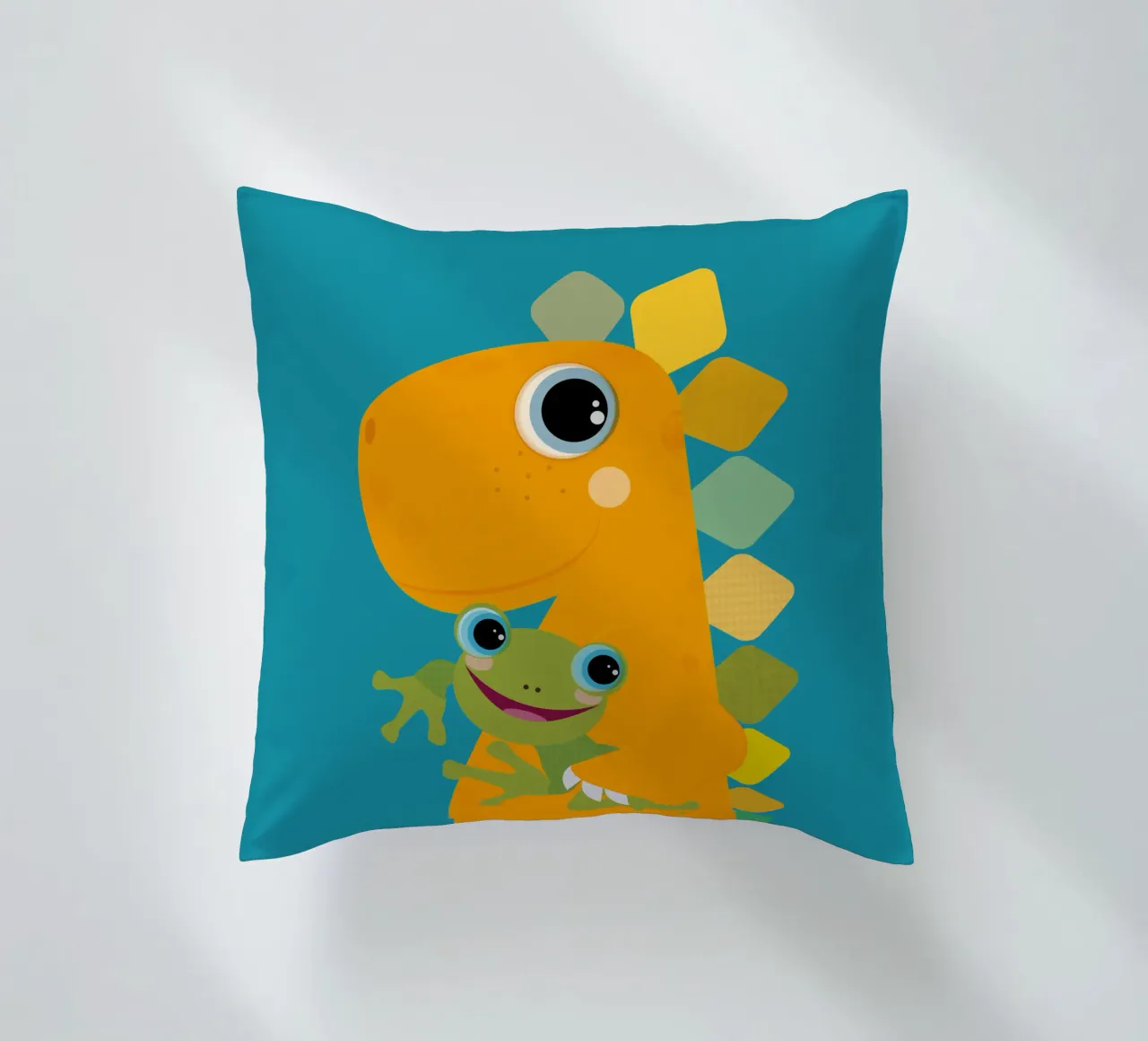 Simpatico dinosauro arancione con rana cuscino da JaySan Studio