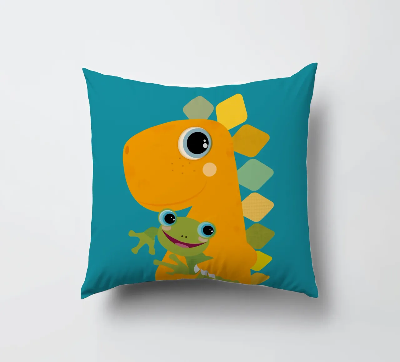 Simpatico dinosauro arancione con rana cuscino da JaySan Studio