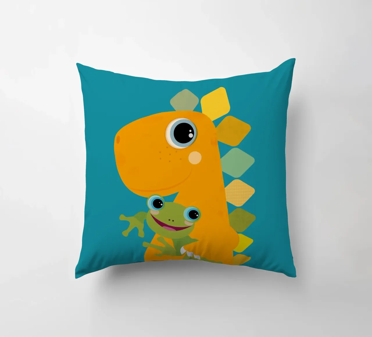 Simpatico dinosauro arancione con rana cuscino da JaySan Studio