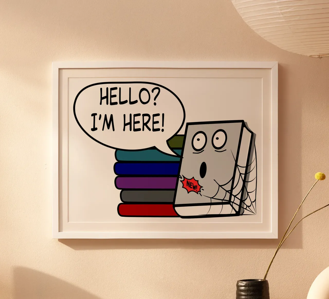 Libro divertente da leggere Cartone animato del verme del libro poster con telaio in alluminio da sillyindustries