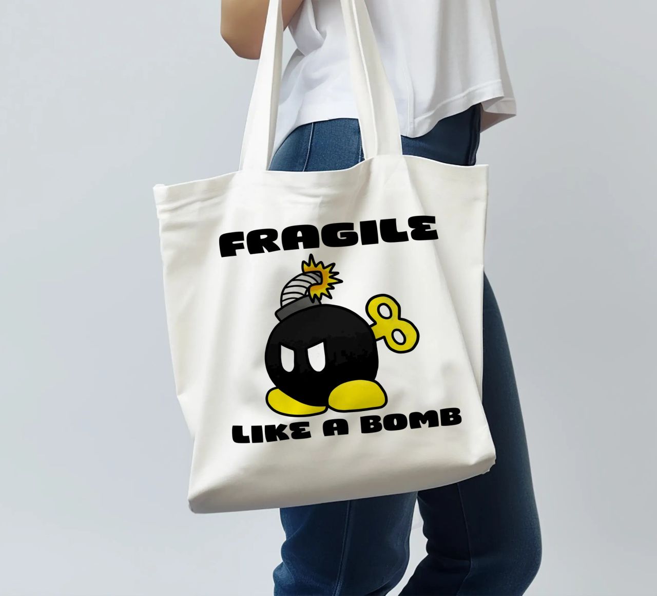 Fragile come una bomba borsa in juta da Loobs
