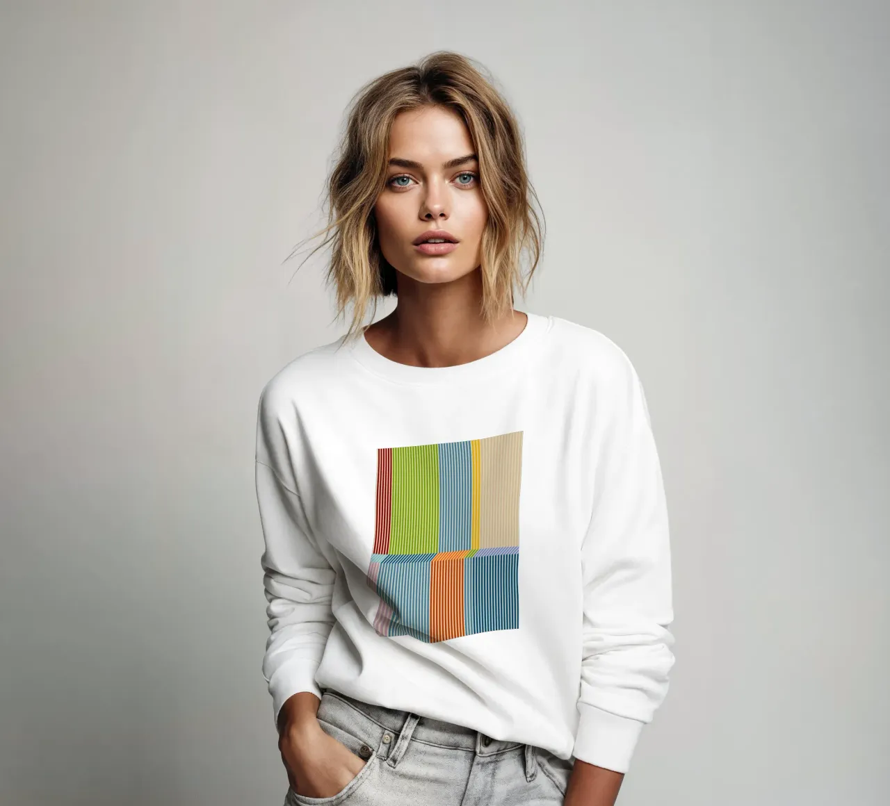 Bauhaus Colorido motivo de rayas lineales en 3D 2 sudadera de Dominique Vari Abstract