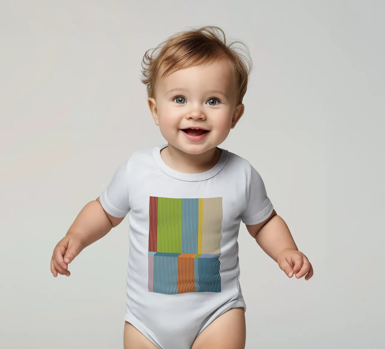 Bauhaus Buntes 3D-Linear-Streifen-Muster 2 Kurzarm Babybody von Dominique Vari Abstract
