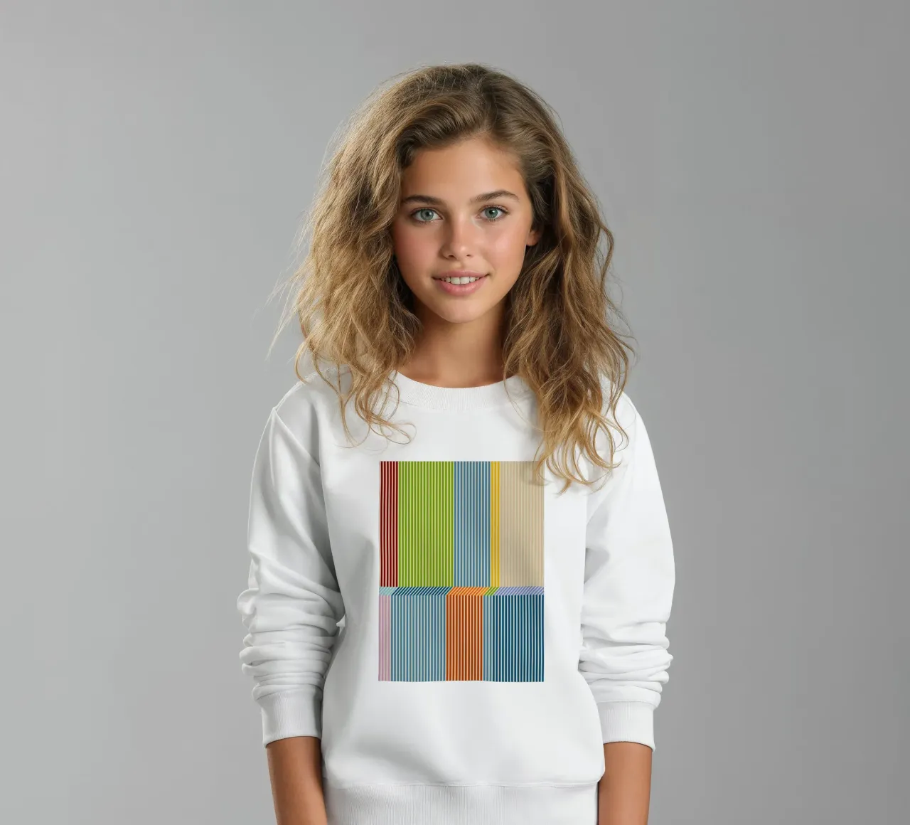 Bauhaus, motivo a strisce lineari 3D colorate 2 felpa bambino da Dominique Vari Abstract
