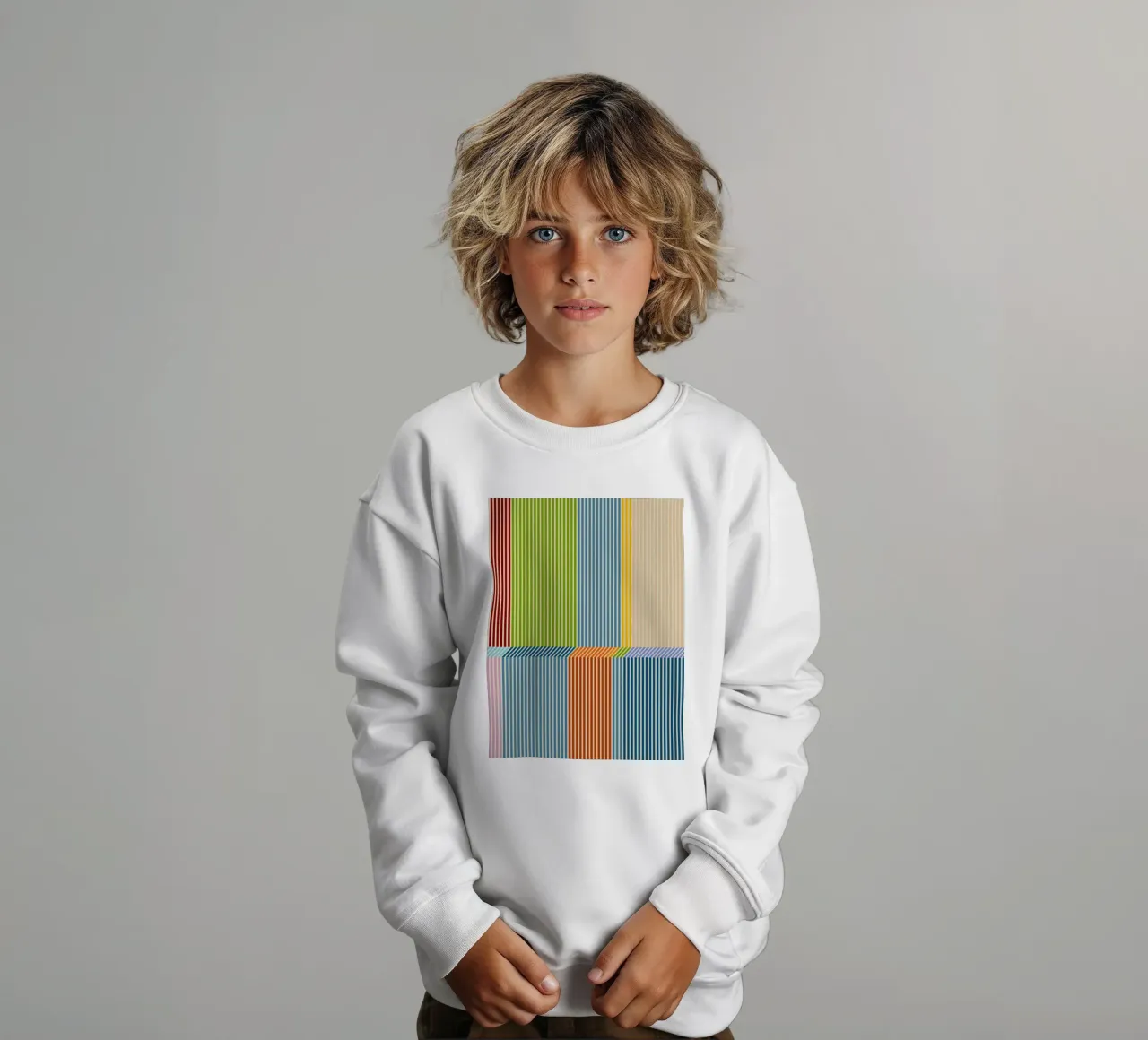 Bauhaus, motivo a strisce lineari 3D colorate 2 felpa bambino da Dominique Vari Abstract