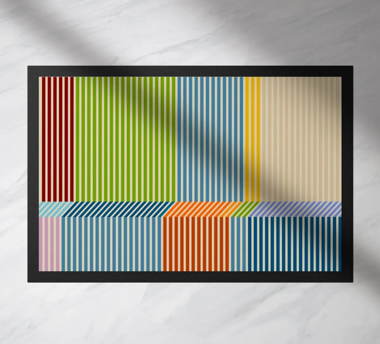 Bauhaus, motivo a strisce lineari 3D colorate 2 zerbino da Dominique Vari Abstract