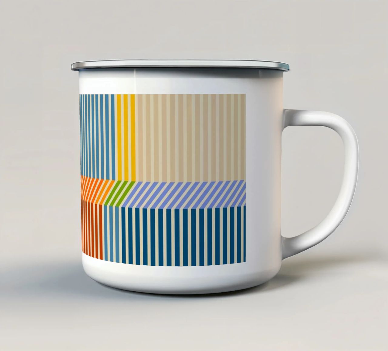 Bauhaus, motivo a strisce lineari 3D colorate 2 tazza in smalto da Dominique Vari Abstract