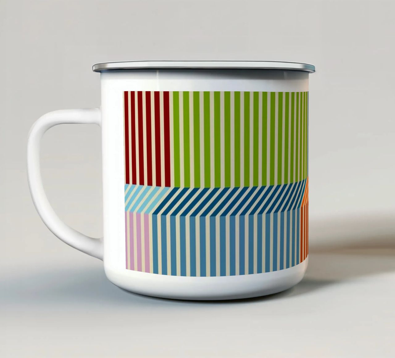 Bauhaus, motivo a strisce lineari 3D colorate 2 tazza in smalto da Dominique Vari Abstract