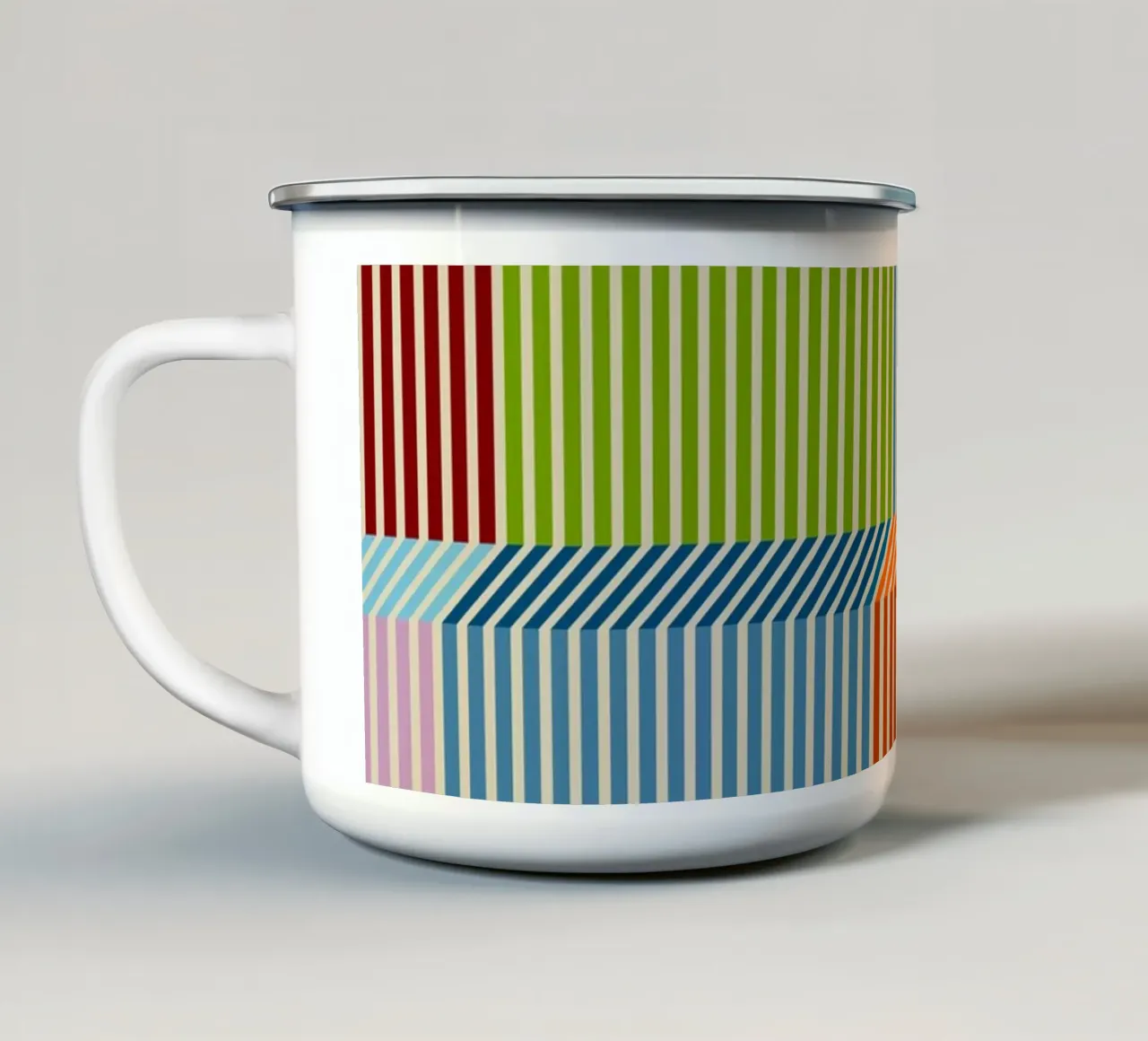 Bauhaus Buntes 3D-Linear-Streifen-Muster 2 Emaille Tasse von Dominique Vari Abstract