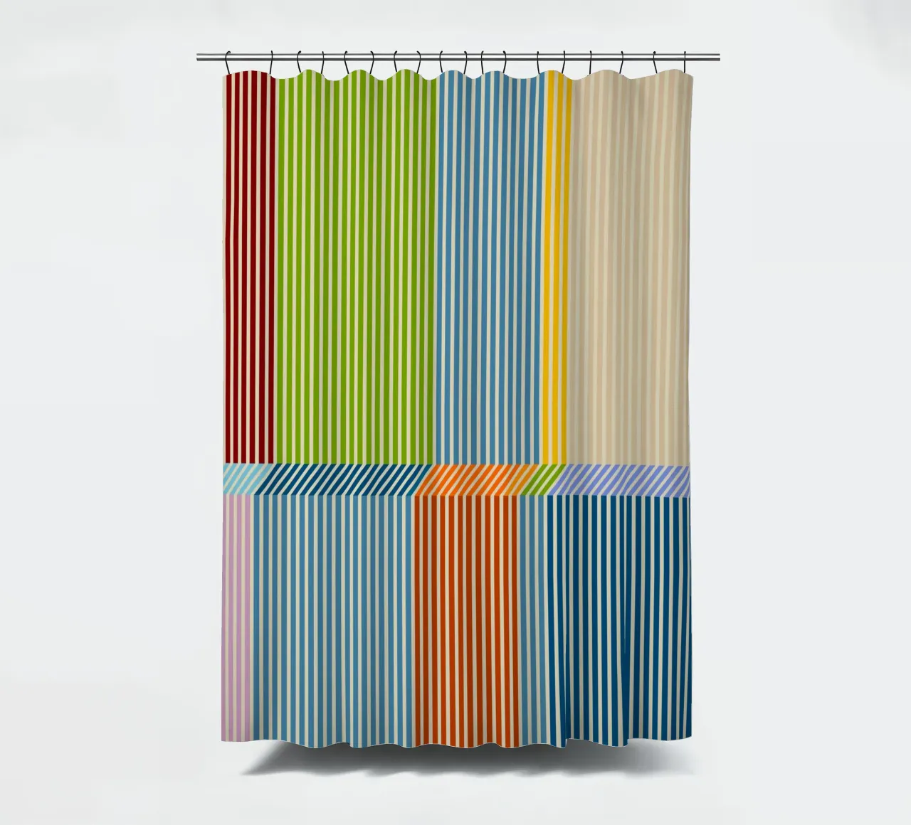 Bauhaus Colourful 3D Linear Stripe Pattern 2 shower curtain by Dominique Vari Abstract
