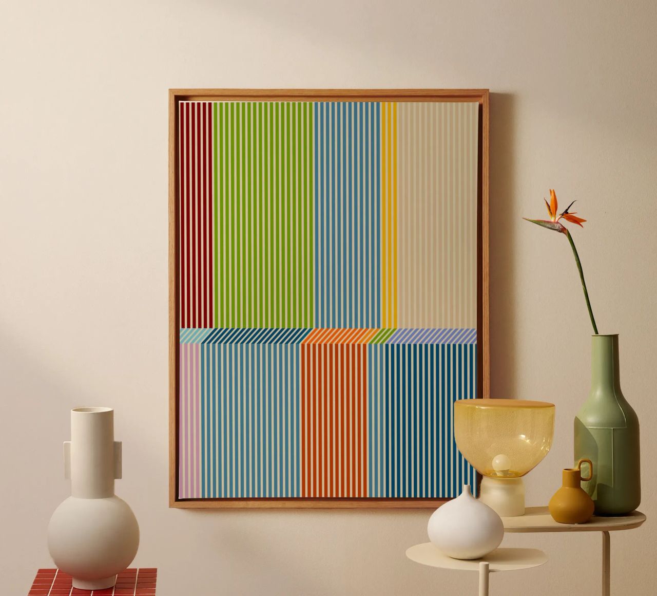 Bauhaus Colourful 3D Linear Stripe Pattern 2 canvas by Dominique Vari Abstract